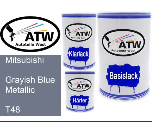 Mitsubishi, Grayish Blue Metallic, T48: 500ml Lackdose + 500ml Klarlack + 250ml Härter - Set, von ATW Autoteile West.